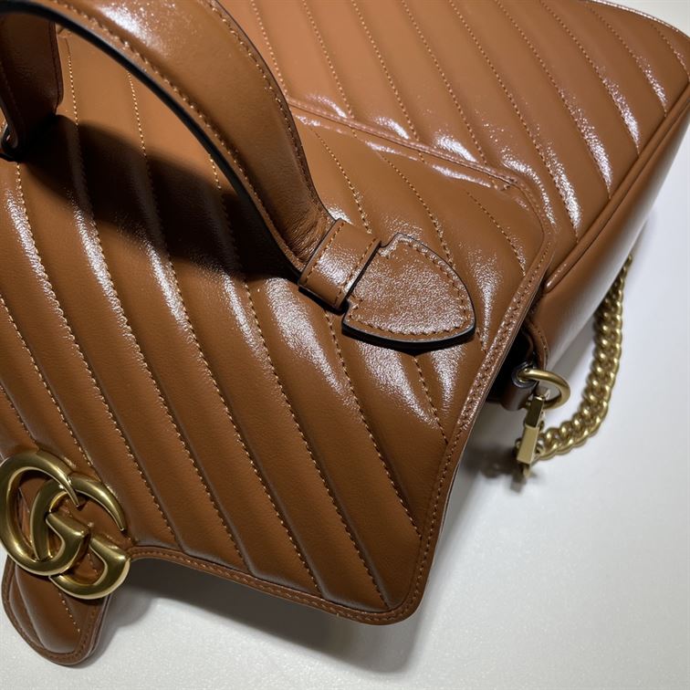 GUCCI GG MARMONT SMALL TOP HANDLE BAG IN BROWN LEATHER – GB52