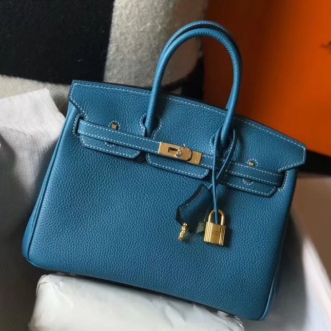 Hermes Birkin 25cm Bag In Blue Jean Clemence Leather GHW – HW014