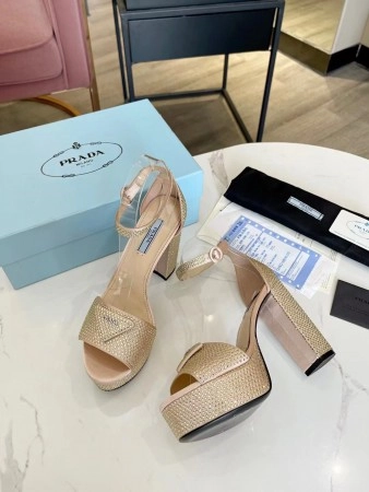 PRADA PLATFORM SANDALS 135MM IN GOLD SATIN WITH CRYSTALS – PSD012