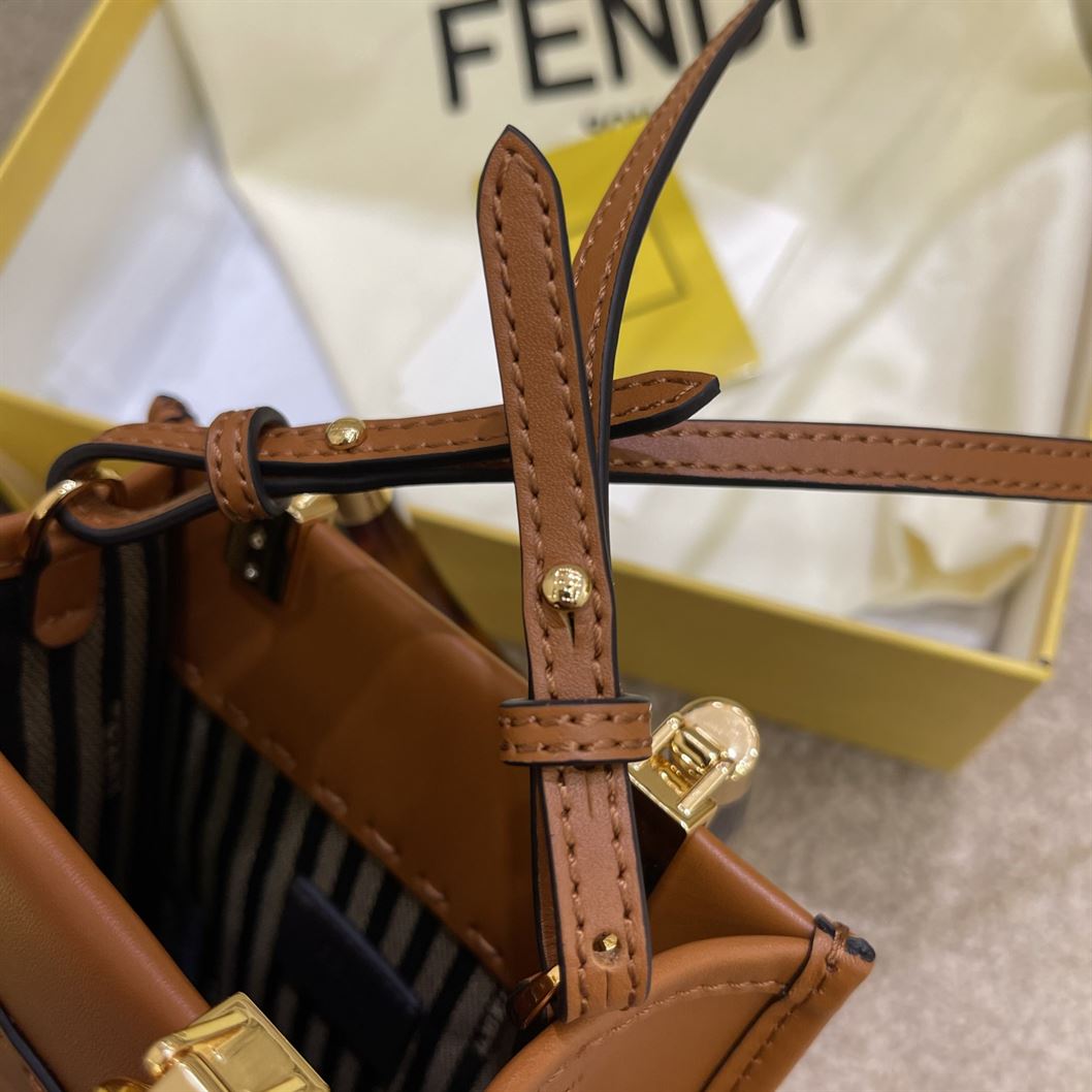 FENDI MINI SUNSHINE SHOPPER BROWN LEATHER MINI BAG – F010