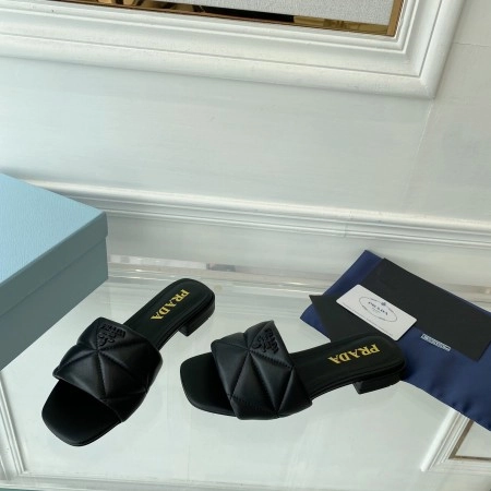 PRADA WOMEN’S SLIDES SANDALS IN BLACK NAPPA LEATHER – PSD061