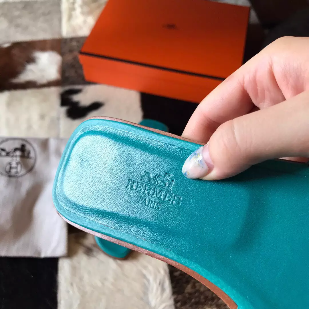 HERMES ORAN SLIDE SANDALS IN BLUE PAON EPSOM CALFSKIN – HMSD070