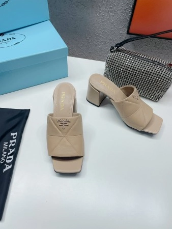 PRADA HEELED SLIDE SANDALS 65MM IN BEIGE NAPPA LEATHER – PSD037