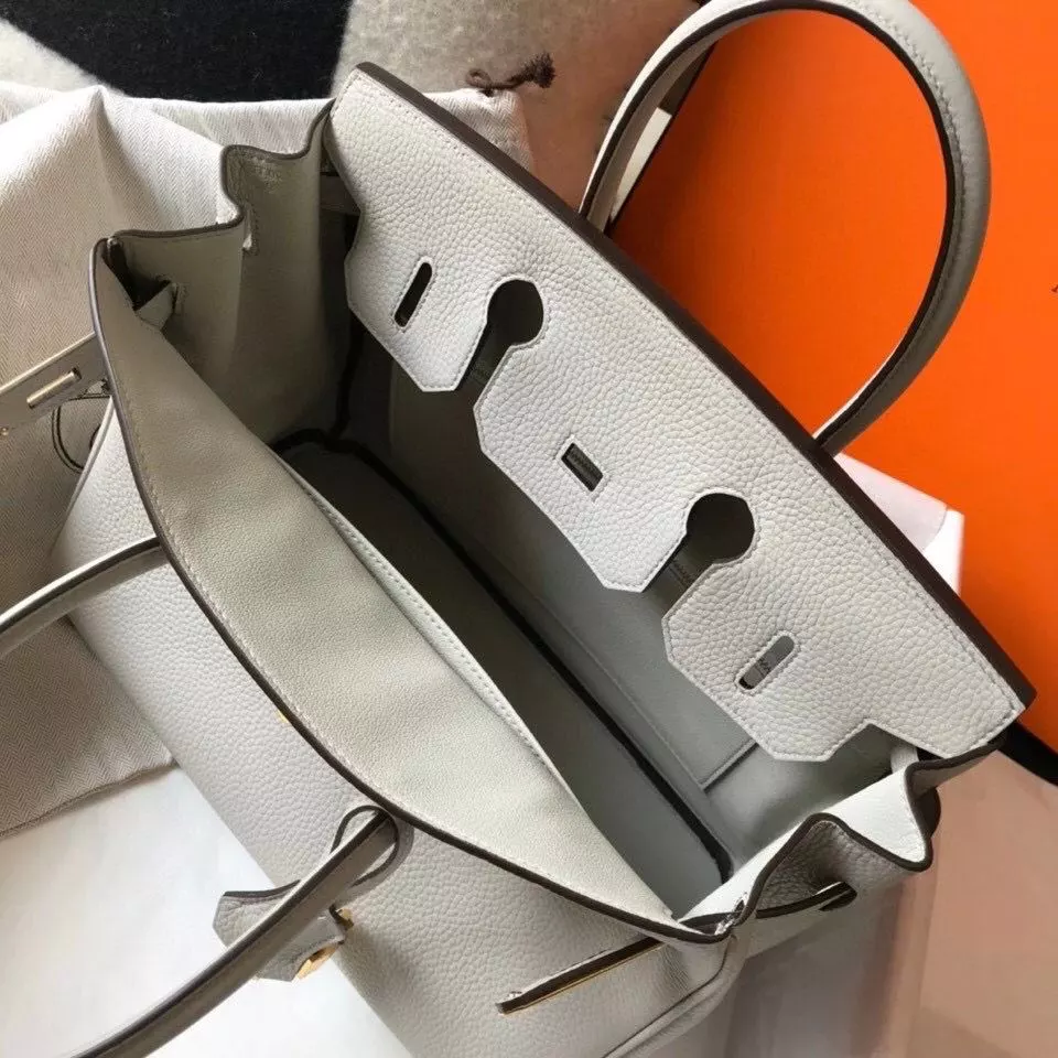 Hermes Birkin 30cm Bag In Pearl Grey Clemence Leather GHW – HW027