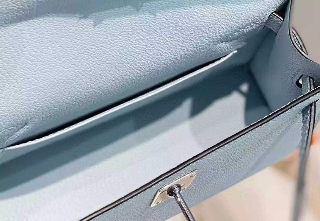 Hermes Kelly Mini II Bag In Blue Brume Epsom Leather PHW – HW126