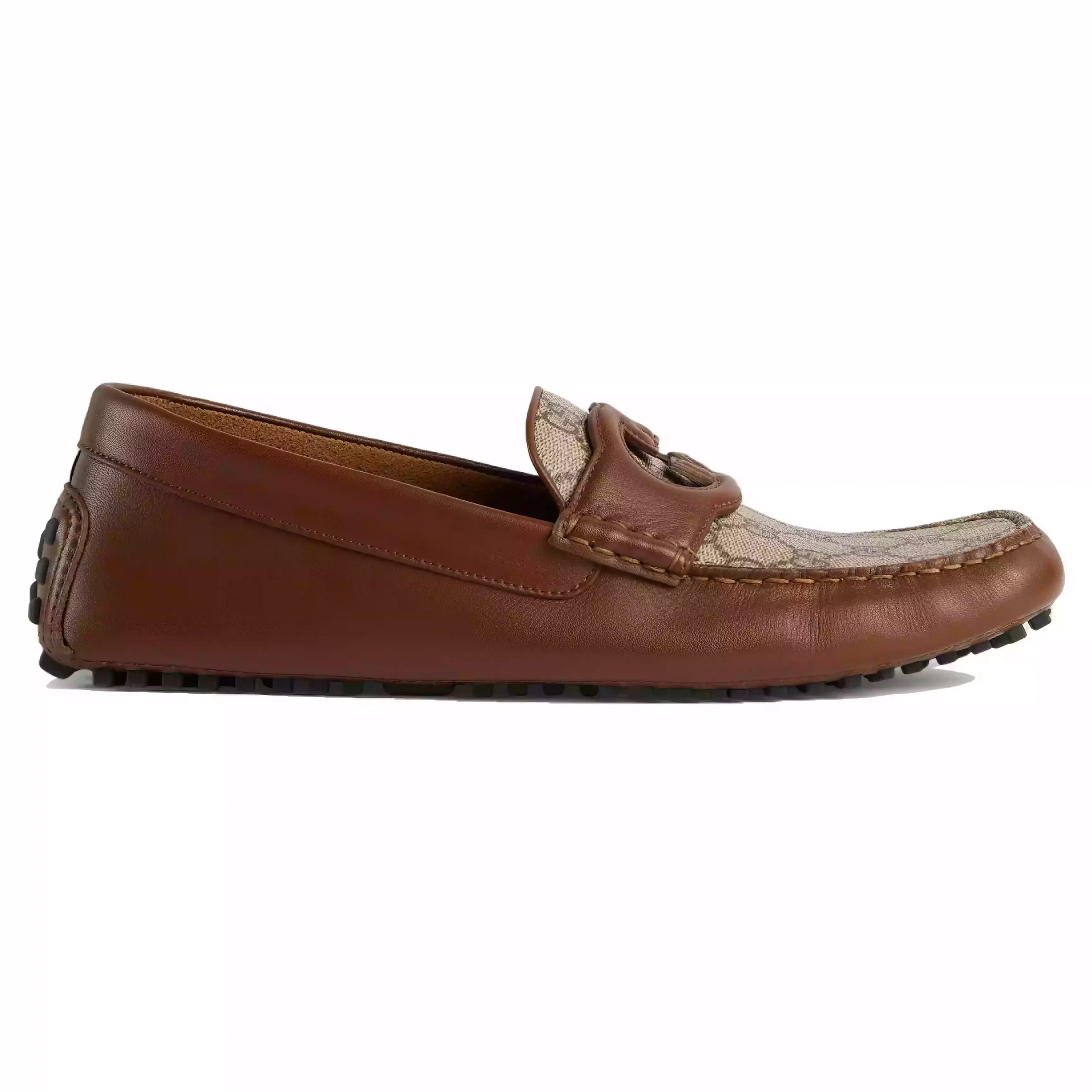 MEN’S INTERLOCKING G DRIVER BROWN LEATHER – GL105