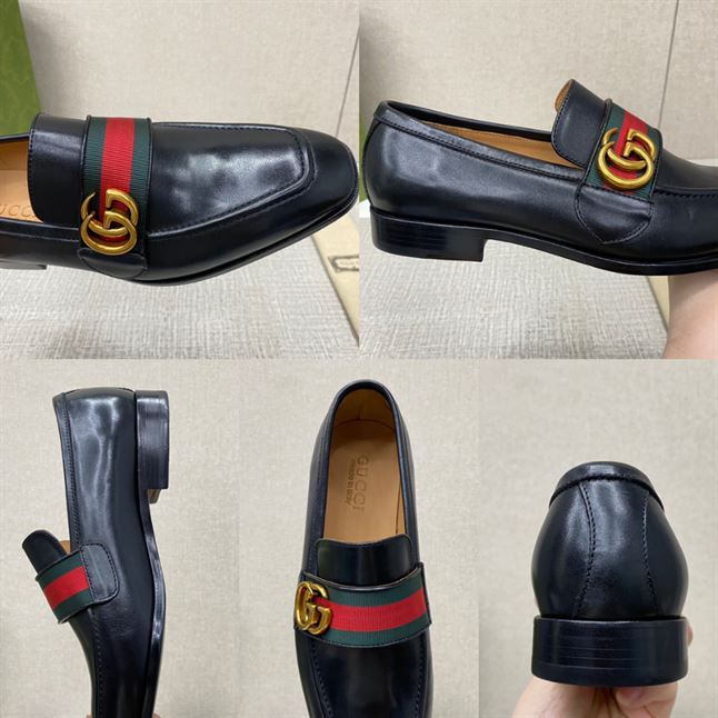 GUCCI GG WEB BLACK LEATHER LOAFER – GL051