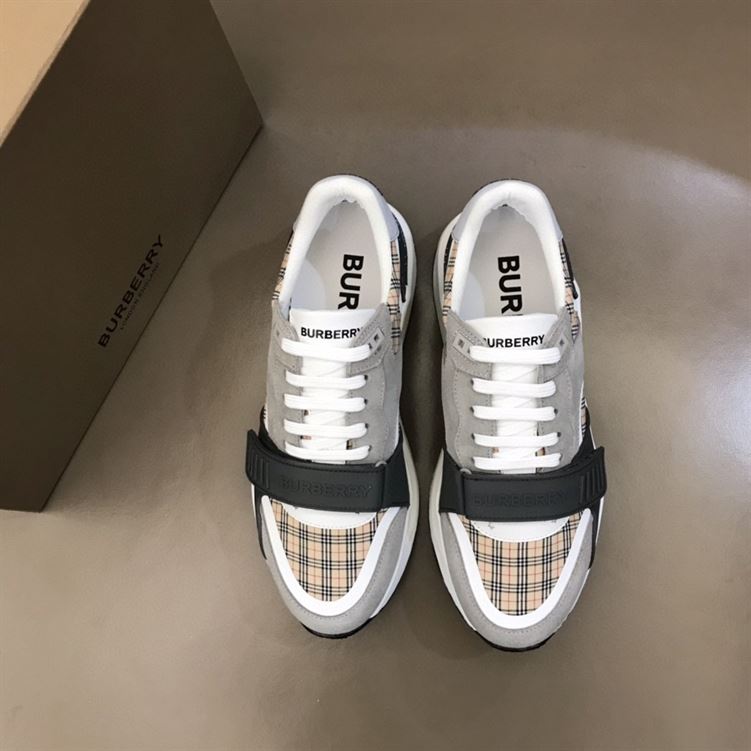 BURBERRY CHECK, SUEDE AND LEATHER SNEAKERS – BBR010