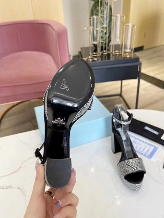 PRADA PLATFORM SANDALS 135MM IN BLACK SATIN WITH CRYSTALS – PSD010