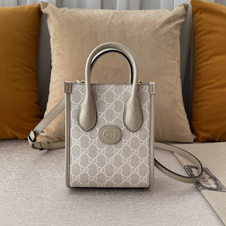 GUCCI MINI NOTE BAG WITH INTERLOCKING G BEIGE AND WHITE GG SUPREME CANVAS – GB35