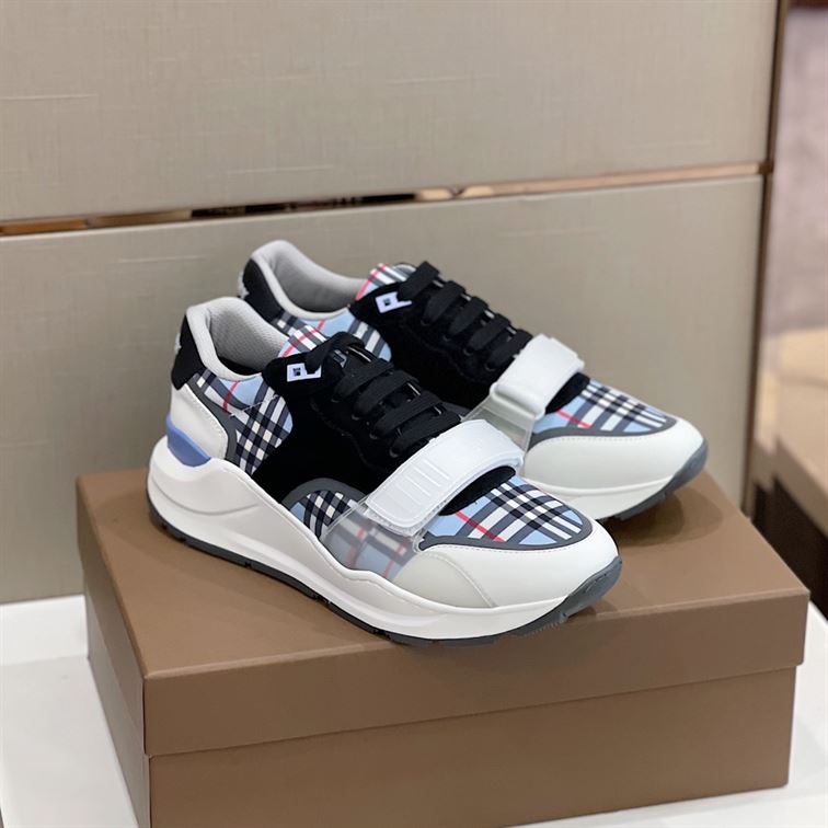 BURBERRY CHECK NYLON, LEATHER AND SUEDE SNEAKERS – BBR031