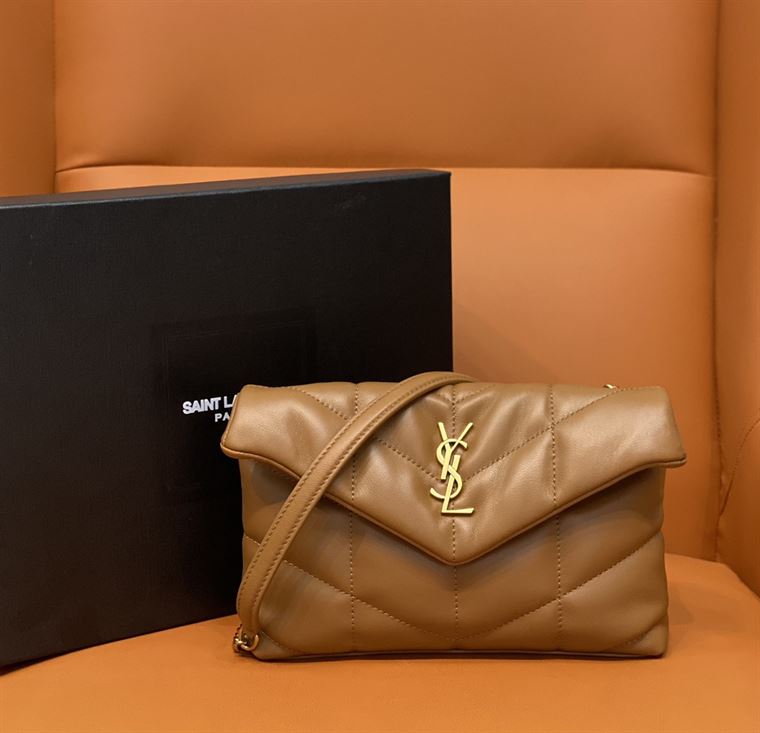 YSL PUFFER TOY BROWN BAG IN QUILTED LAMBSKIN – YB056