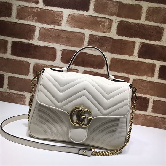 GUCCI GG MARMONT SMALL TOP HANDLE BAG IN WHITE LEATHER – GB51