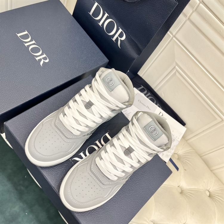 DIOR B27 HIGH-TOP SNEAKER GRAY SMOOTH CALFSKIN AND CD DIAMOND CANVAS – DO140
