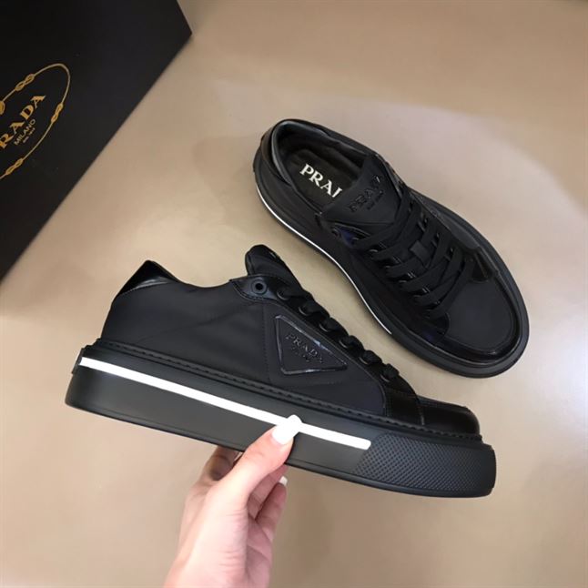 PRADA MACRO RE-NYLON AND BRUSHED LEATHER SNEAKERS – PRS058