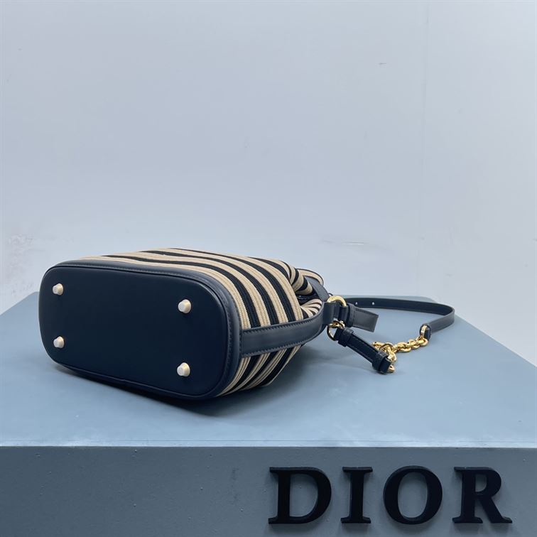 DIOR MEDIUM C EST DIOR BAG NATURAL AND DENIM BLUE MARINIERE RAFFIA – DOB043