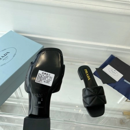 PRADA WOMEN’S SLIDES SANDALS IN BLACK NAPPA LEATHER – PSD061