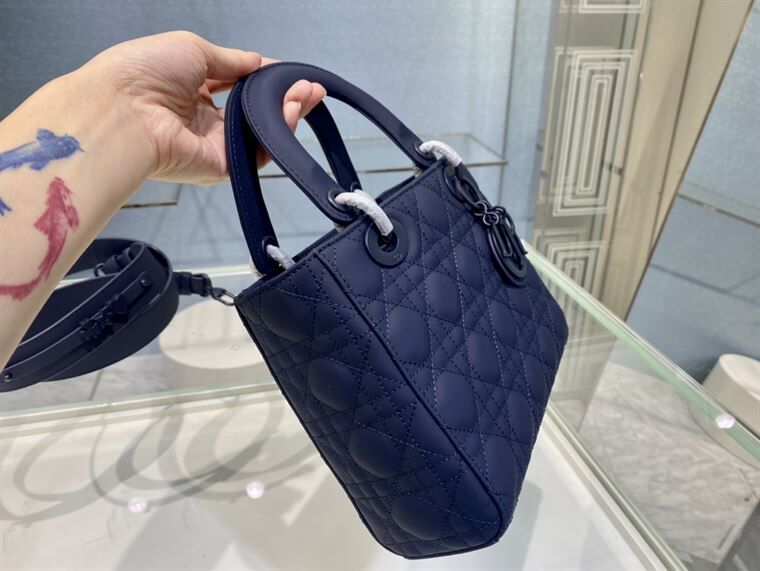 MEDIUM ULTRAMATTE LADY DIOR BAG INDIGO BLUE ULTRAMATTE CANNAGE CALFSKIN – DOB001