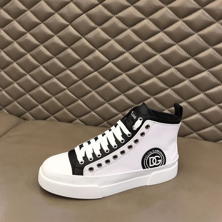 DOLCE & GABBANA QUILTED TWO-TONE NYLON PORTOFINO LIGHT MID-TOP SNEAKERS IN WHITE – DG015