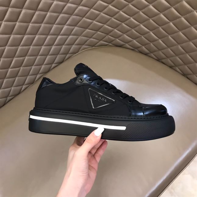 PRADA MACRO RE-NYLON AND BRUSHED LEATHER SNEAKERS – PRS058