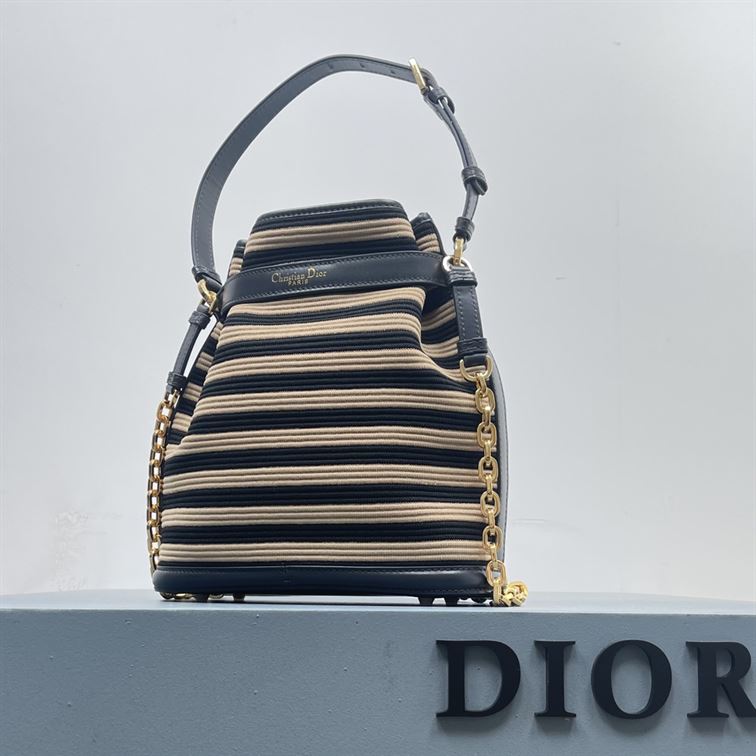 DIOR MEDIUM C EST DIOR BAG NATURAL AND DENIM BLUE MARINIERE RAFFIA – DOB043