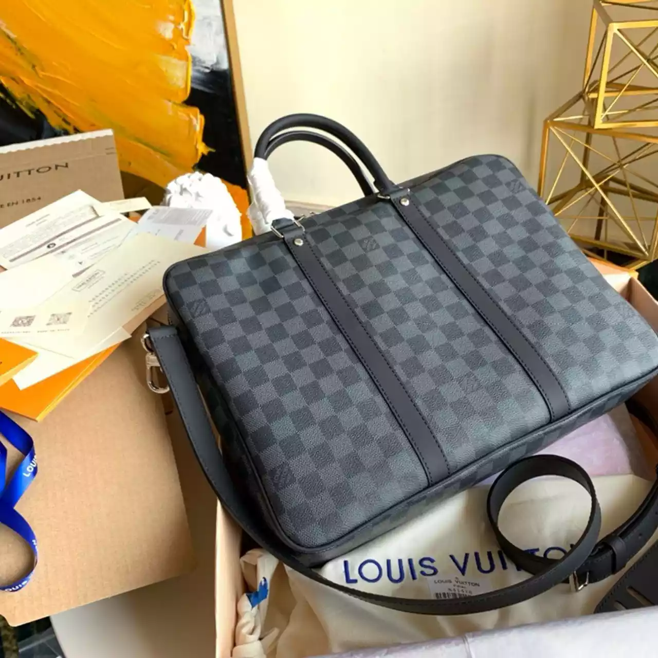 PORTE-DOCUMENTS VOYAGE DAMIER GRAPHITE CANVAS N41478 – LW327