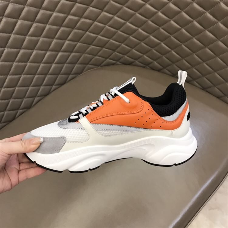 DIOR B22 SNEAKERS BLACK AND WHITE TECHNICAL MESH WITH ORANGE AND WHITE SMOOTH CALFSKIN – DO003