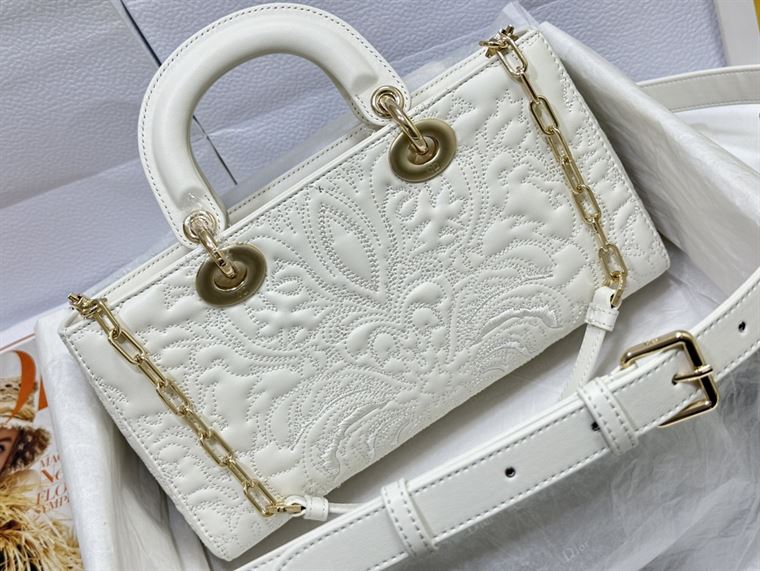 DIOR MEDIUM LADY D-JOY BAG LATTE QUILTED EFFECT LAMBSKIN WITH ORNAMENTAL MOTIF – DOB060