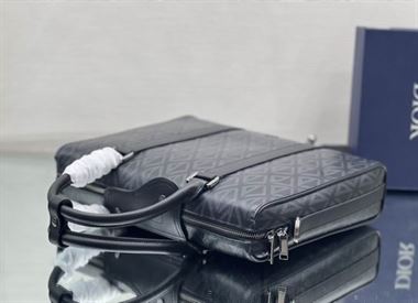 DIOR LINGOT BRIEFCASE GRAY CD DIAMOND CANVAS AND SMOOTH CALFSKIN – DIO032