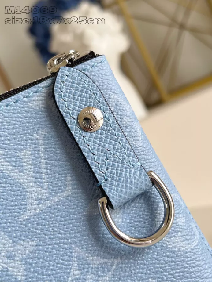 TRIO MESSENGER BAG SKY BLUE MONOGRAM CANVAS TAIGA COWHIDE LEATHER M14069 – LW266