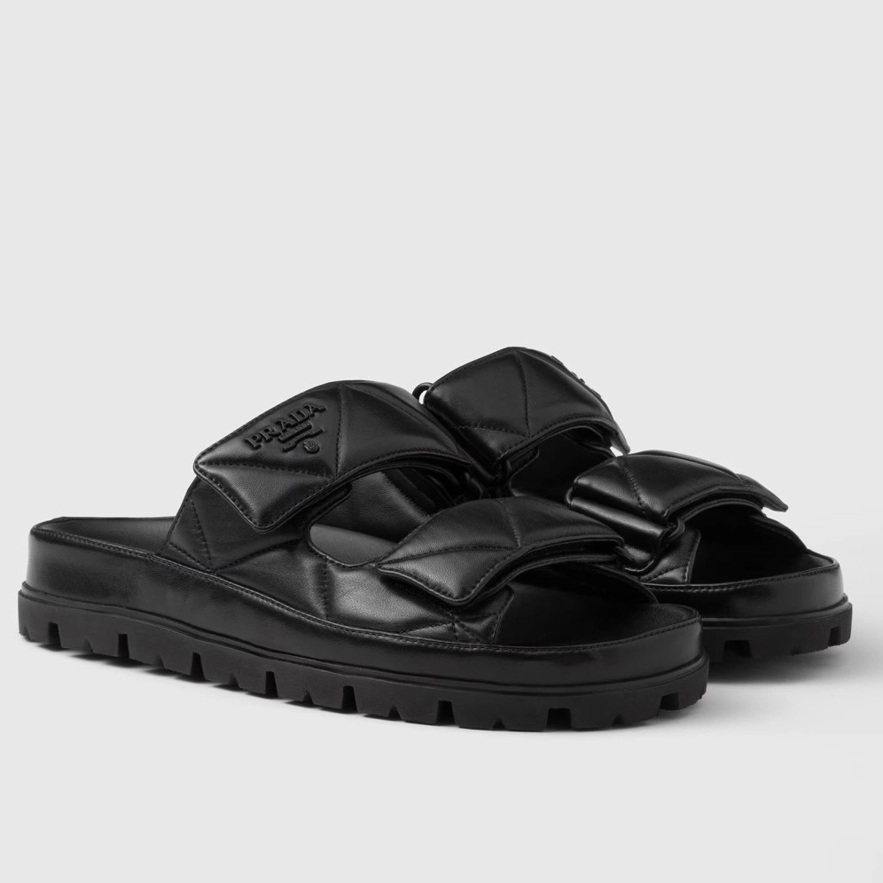 PRADA WOMEN’S SANDALS IN BLACK PADDED NAPPA LEATHER – PSD023