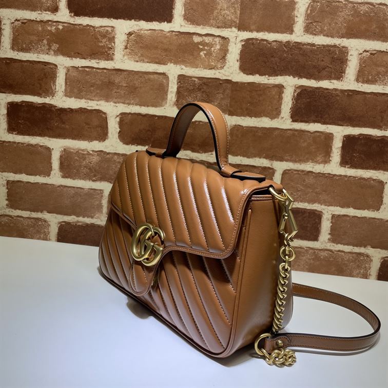 GUCCI GG MARMONT SMALL TOP HANDLE BAG IN BROWN LEATHER – GB52