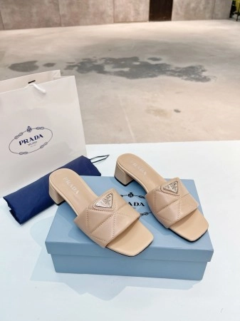 PRADA WOMEN’S SLIDES SANDALS 35MM IN BEIGE NAPPA LEATHER – PSD032