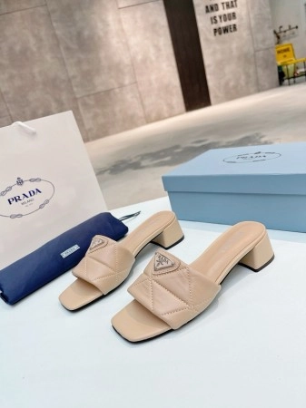 PRADA WOMEN’S SLIDES SANDALS 35MM IN BEIGE NAPPA LEATHER – PSD072
