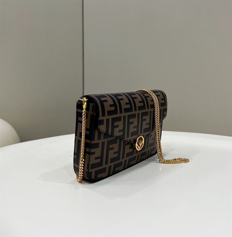 FENDI WALLET ON CHAIN WITH POUCHES BROWN LEATHER MINI BAG – F056