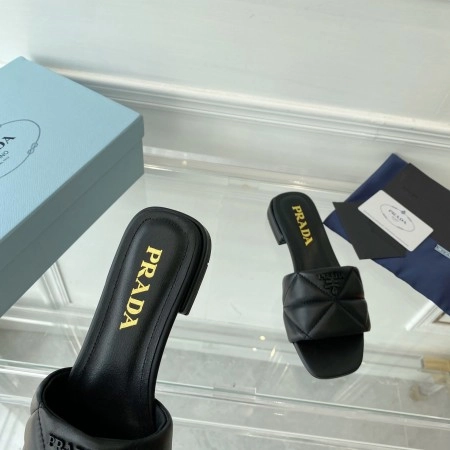 PRADA WOMEN’S SLIDES SANDALS IN BLACK NAPPA LEATHER – PSD061