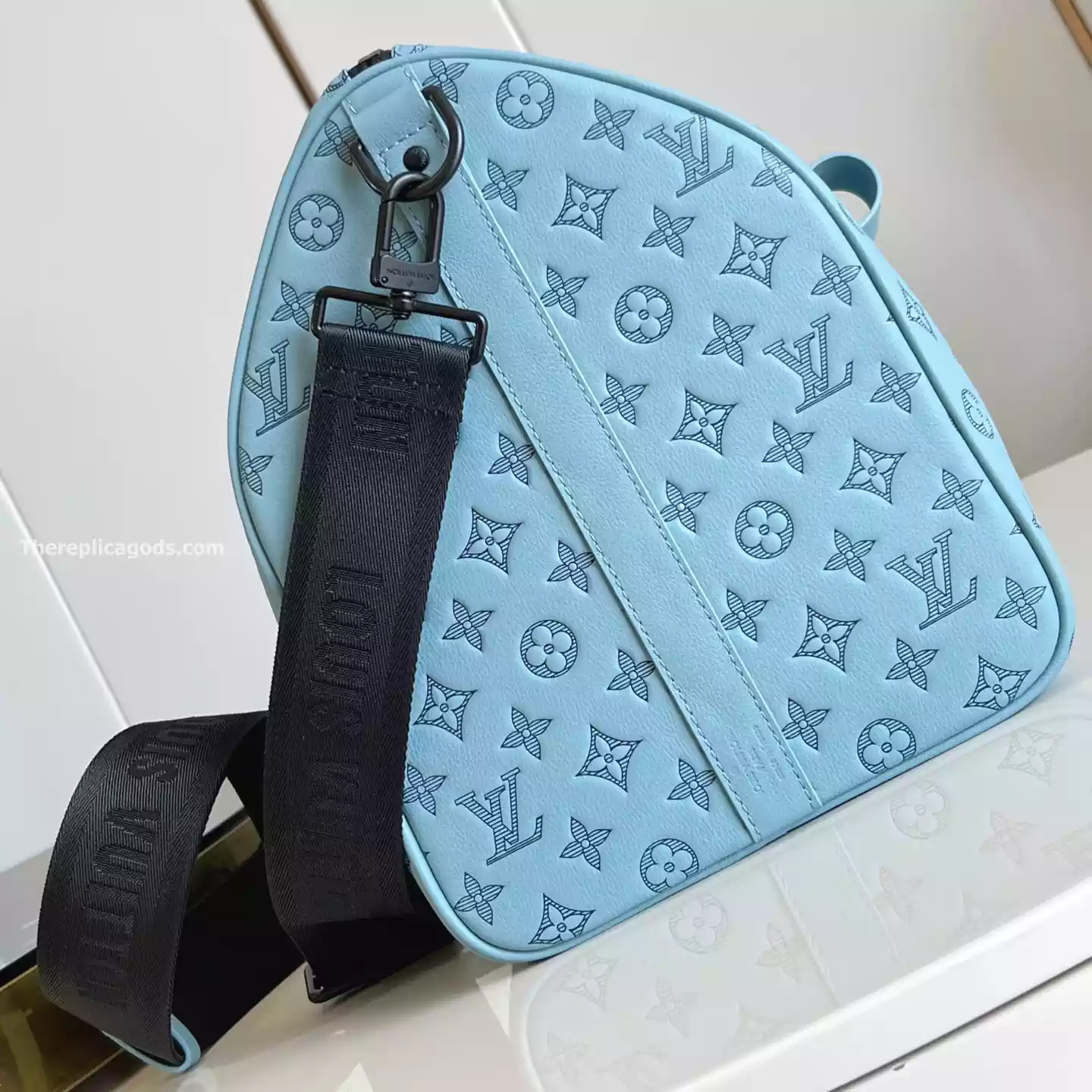 KEEPALL BANDOULIERE 50 BAG SKY BLUE MONOGRAM SHADOW – LW314