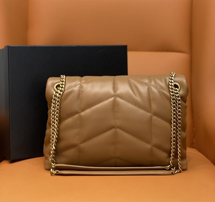 YSL SMALL PUFFER IN QUILTED NAPPA BROWN LEATHER – YB055