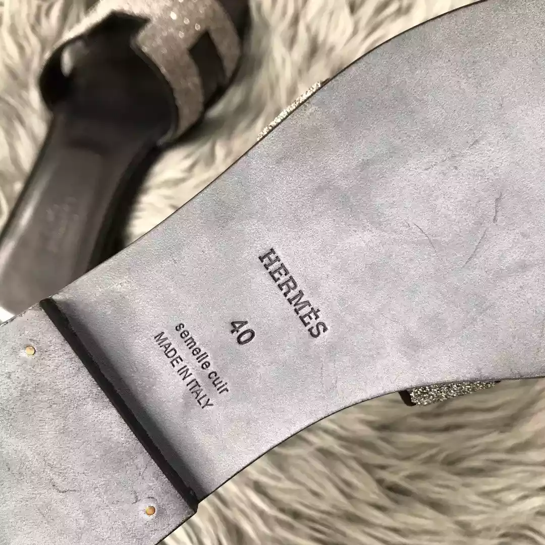 HERMES ORAN SLIDE SANDALS IN BLACK SUEDE WITH CRYSTAL – HMSD103