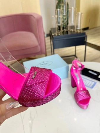 PRADA PLATFORM SANDALS 135MM IN RED SATIN WITH CRYSTALS – PSD011