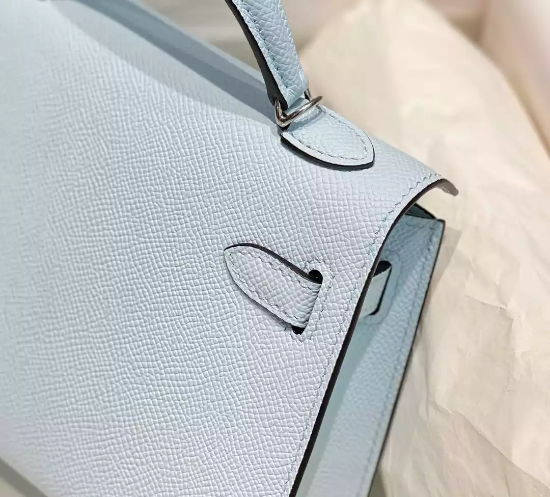 Hermes Kelly Mini II Bag In Blue Brume Epsom Leather PHW – HW126