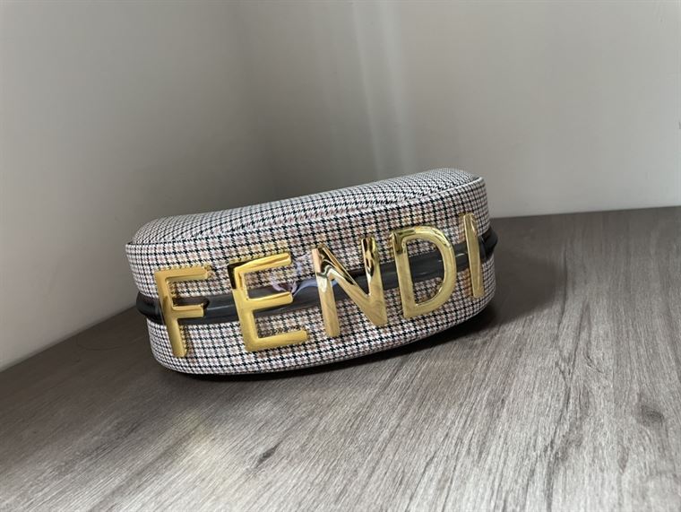 FENDIGRAPHY SMALL BROWN HOUNDSTOOTH WOOL BAG – F025