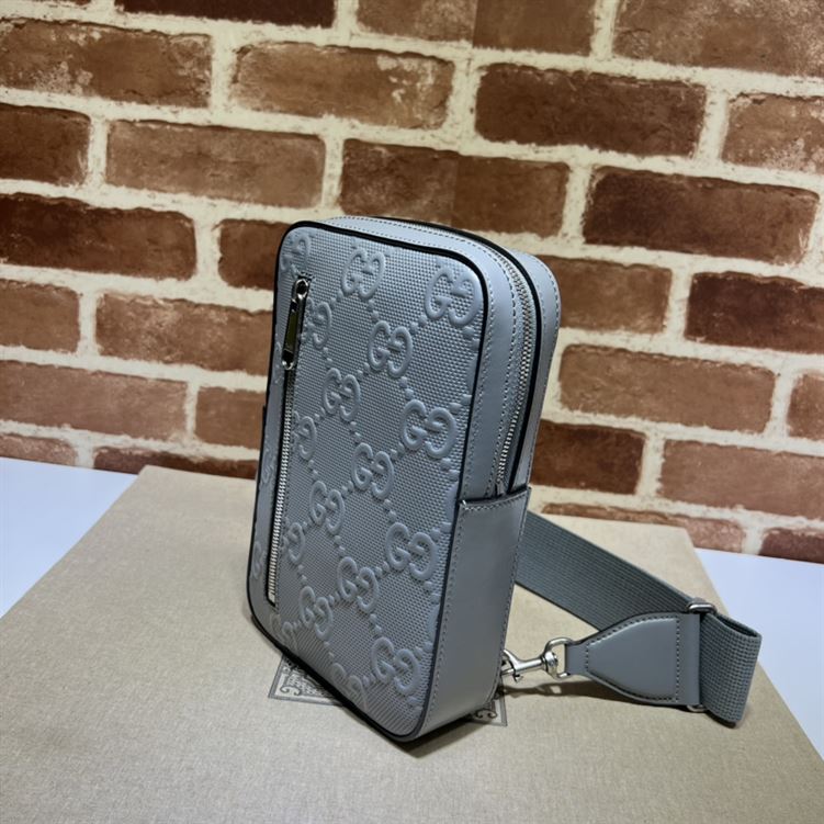 GUCCI GG EMBOSSED SLING BACKPACK GREY LEATHER – BG019