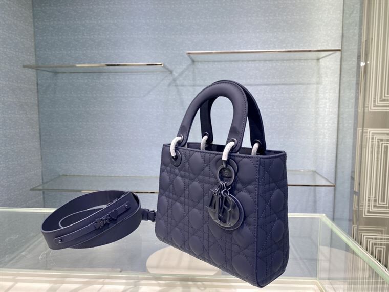 MEDIUM ULTRAMATTE LADY DIOR BAG INDIGO BLUE ULTRAMATTE CANNAGE CALFSKIN – DOB001