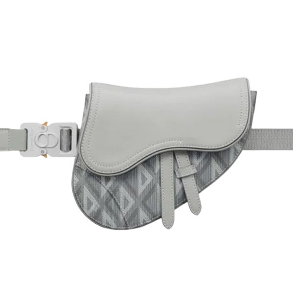 DIOR MINI SADDLE BAG GRAY CD DIAMOND CANVAS AND SMOOTH CALFSKIN – DIO005