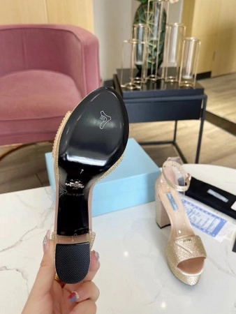 PRADA PLATFORM SANDALS 135MM IN GOLD SATIN WITH CRYSTALS – PSD012