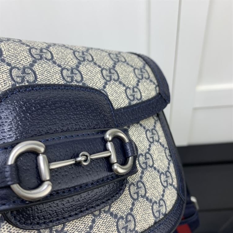 GUCCI HORSEBIT 1955 MINI BAG IN BEIGE AND BLUE GG SUPREME CANVAS – GB11