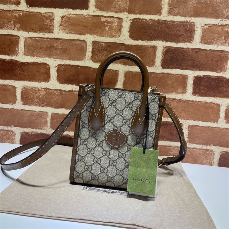 GUCCI MINI NOTE BAG WITH INTERLOCKING G BEIGE AND EBONY GG SUPREME CANVAS – GB37