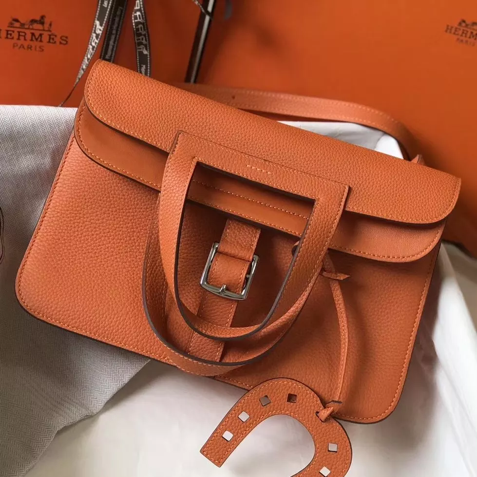 Hermes Halzan 31cm Bag In Orange Clemence Leather – HW096