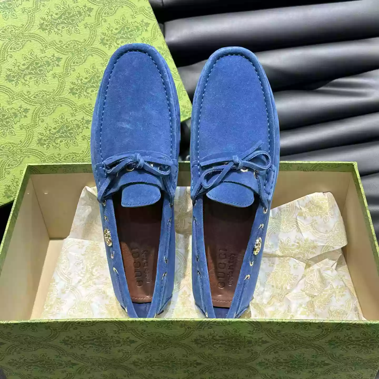 MEN’S DRIVER WITH INTERLOCKING G IN BLUE  – GL100